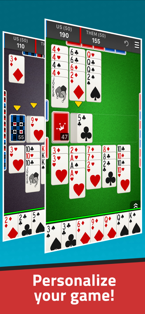 Canasta Jogatina: Card Games - Two game screens showing personalized backgrounds and card decks in Canasta Jogatina