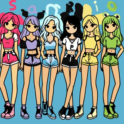 a group of girls wearing crop tops and shorts