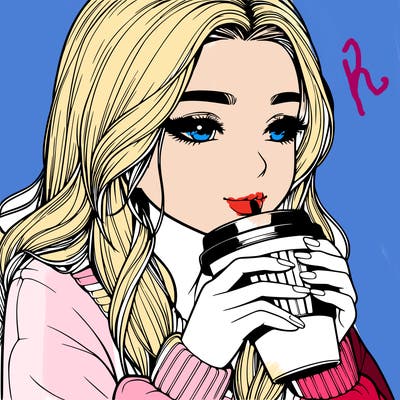realistic girl drinking coffee