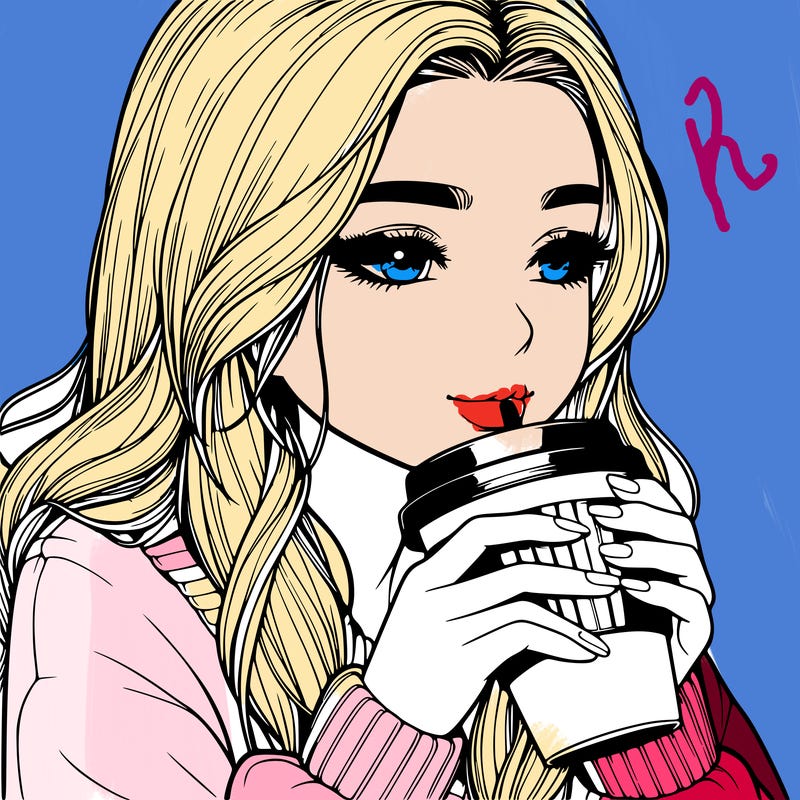 realistic girl drinking coffee