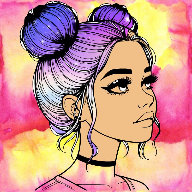 realistic girl with buns on the top of her head
