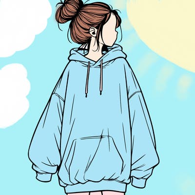 realistic girl with a oversized sweatshirt on and a bun