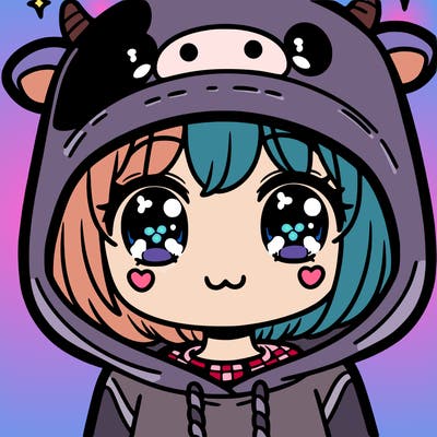 kawaii girl with cow hoodie