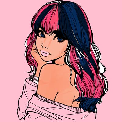 realistic girl with bangs looking over her shoulder