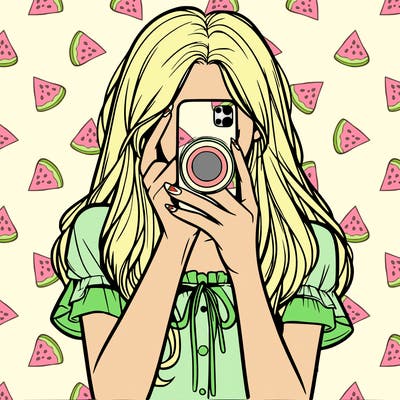 a realistic girl holding her phone taking pictures