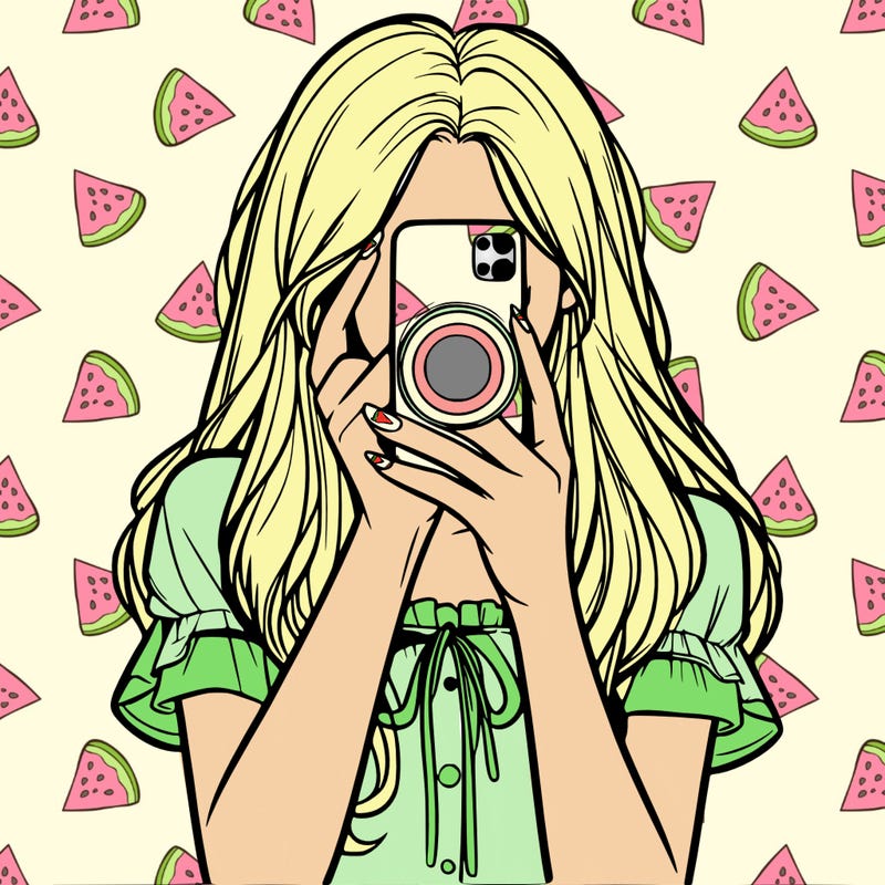 a realistic girl holding her phone taking pictures