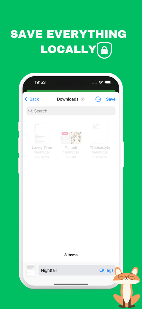 MrsWriter for writers - MrsWriter app interface showing document management with local storage for privacy