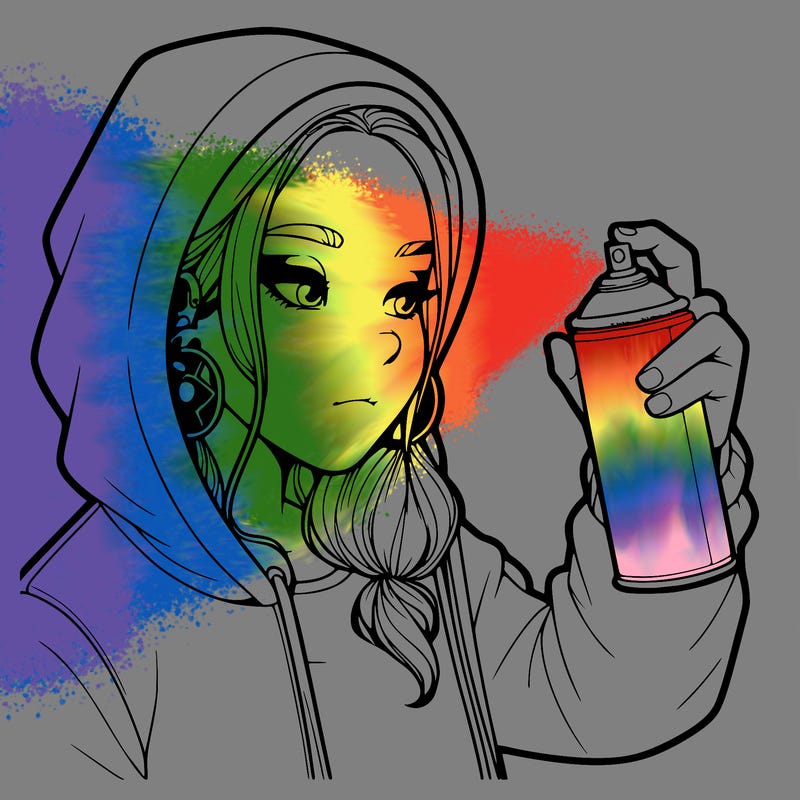 a realistic girl, spray painting