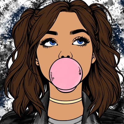 realististic girl blowing bubble -gum
