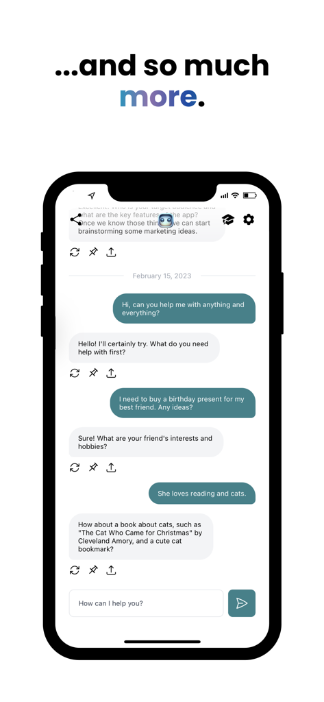 A smartphone screen showing a chat conversation with Jane AI assistant providing personalized gift recommendations