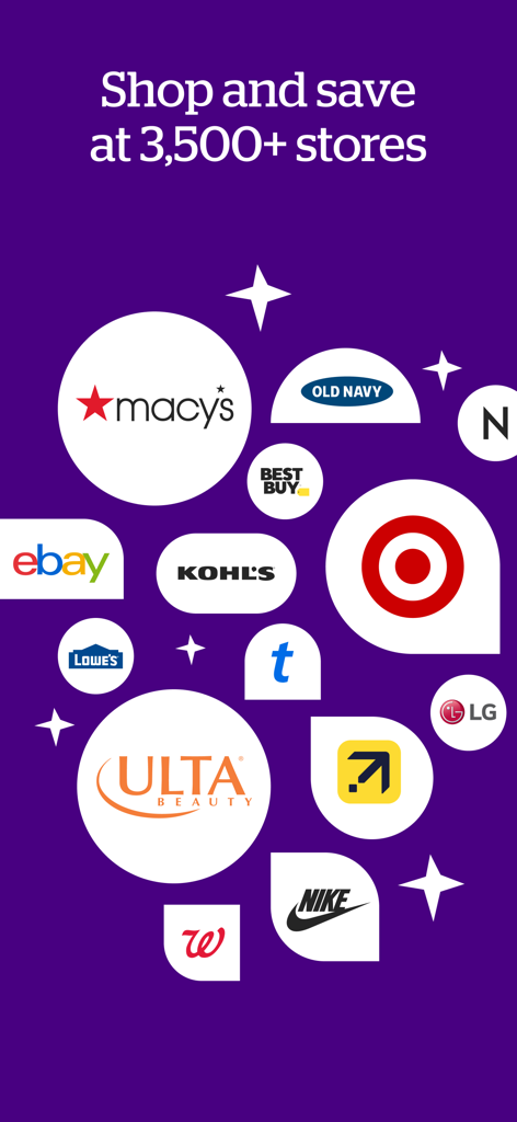 A collection of logos from major stores like Target, Nike, and Macy's with text stating you can shop and save at over 3500 stores.