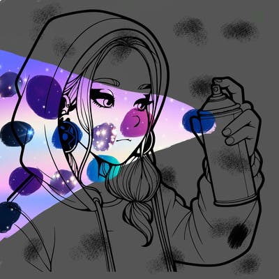 a realistic girl, spray painting