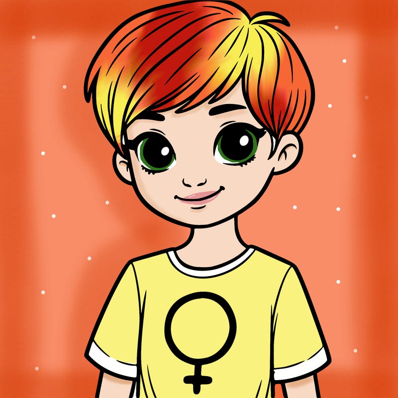 girl with pixie cut and feminist shirt