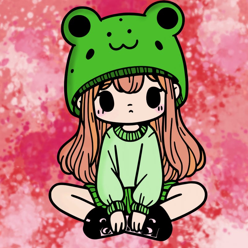 a girl wearing a frog hat and some frog socks