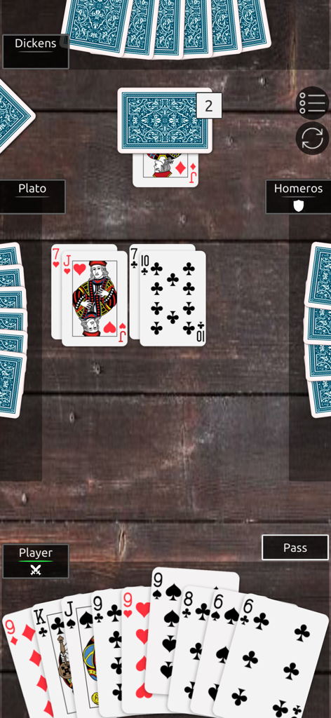 Durak - Fun Classic Card Game - Jugabilidad del juego de cartas Durak mostrando cartas sobre una mesa de madera durante una partida.