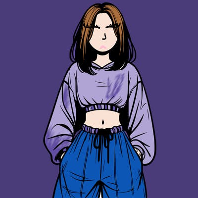 realistic girl faceless with baggy pants and a crop top