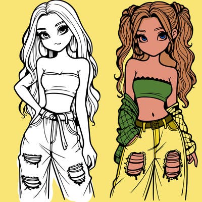 2 girls in crop tops and baggy jeans ripped