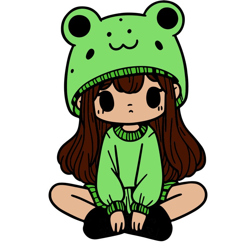 a girl wearing a frog hat and some frog socks