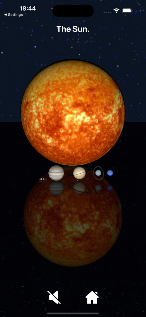 3D-visueller Größenvergleich der Sonne und der Planeten des Sonnensystems, der ihre relativen Größen zeigt