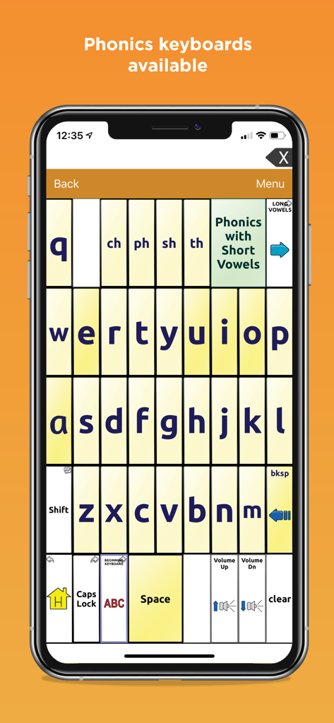 TouchChat HD- AAC w/ WordPower - TouchChat HD AAC app displaying a phonics keyboard with specialized phonetic sound buttons