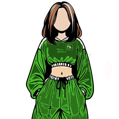 realistic girl faceless with baggy pants and a crop top