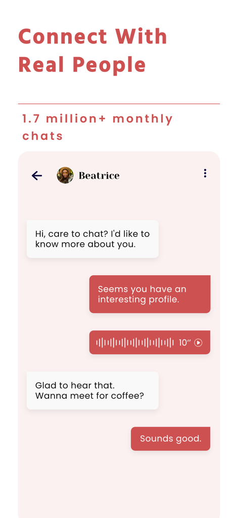 SeniorMatch® - Dating Over 50 - Interfaz de chat de la aplicación SeniorMatch que muestra una conversación entre dos solteros maduros.