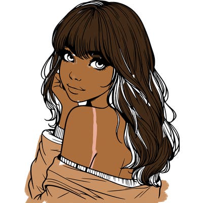 realistic girl with bangs looking over her shoulder