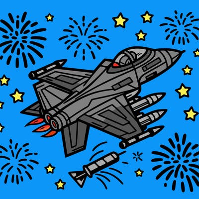 fighter jet and fireworks