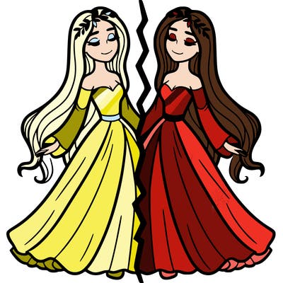 split of woman with long flowing dress