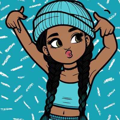 realistic teenage girl with braids and a beanie and crop top doing 🫶🏼