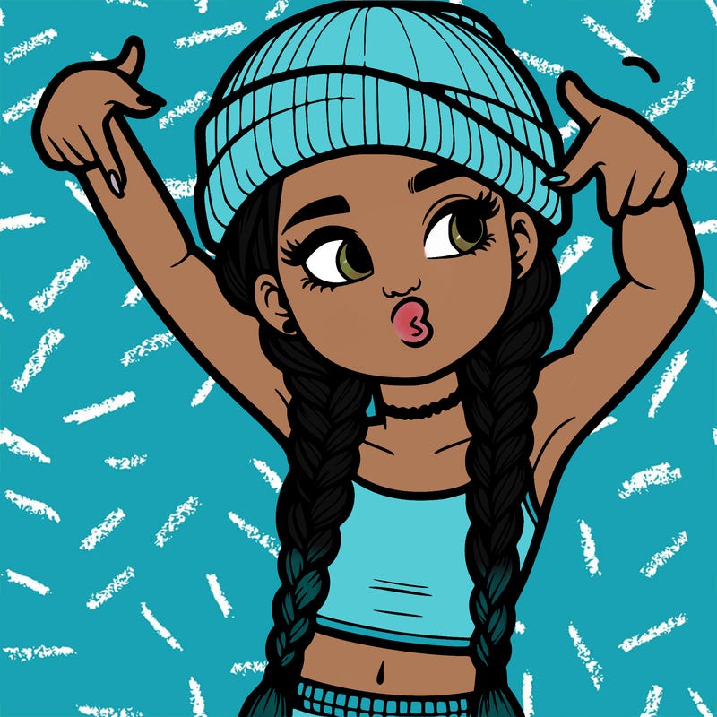 realistic teenage girl with braids and a beanie and crop top doing 🫶🏼
