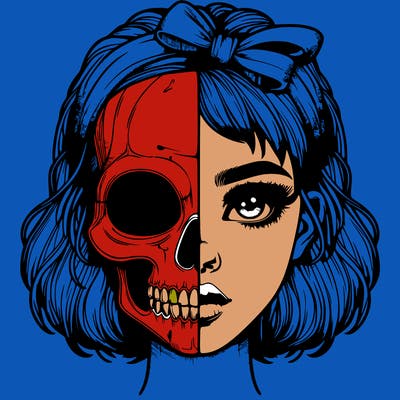 realistic girl with half skull mask