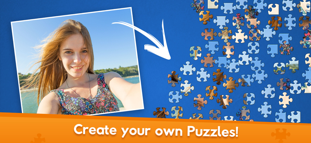 Jigsaw World - A feature showing how to create your own jigsaw puzzles using personal photos in the Jigsaw World app.