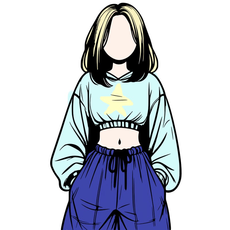 realistic girl faceless with baggy pants and a crop top