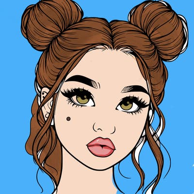 realistic girl with two buns on her hair and lips