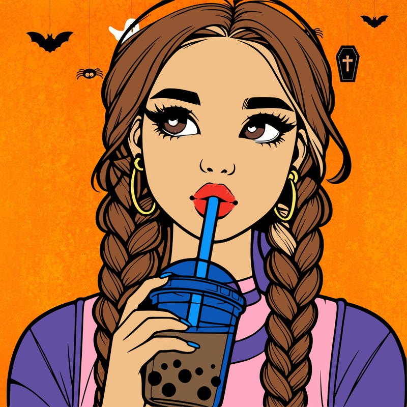 realistic girl with braided hair drinking boba
