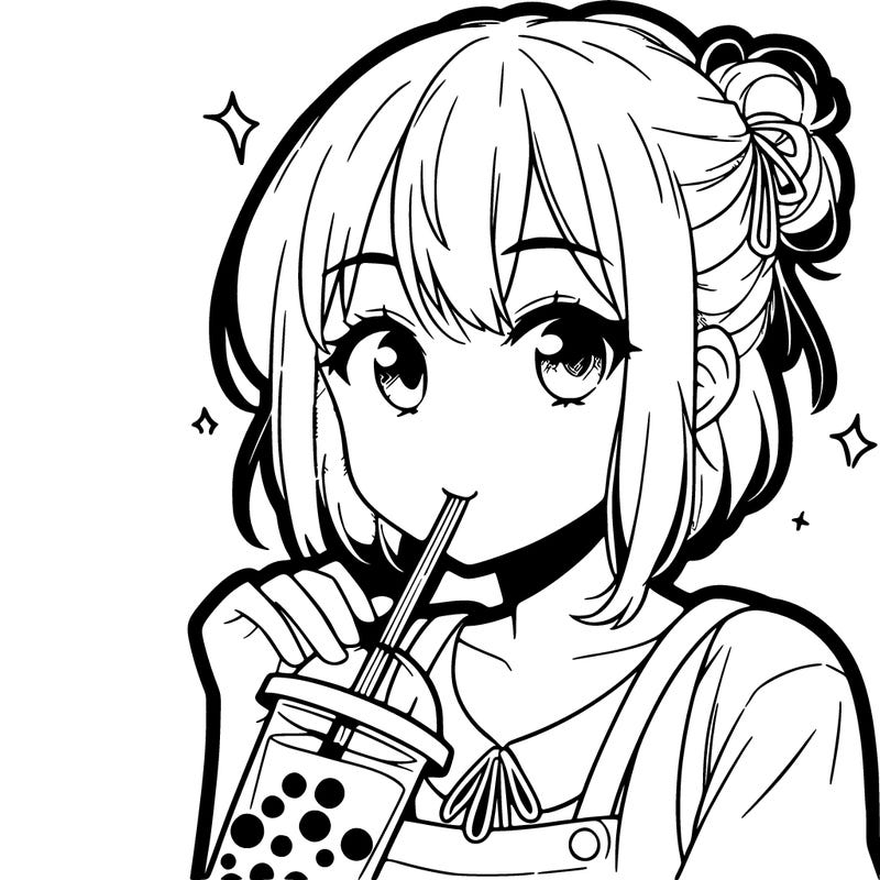 manga girl drinking boba