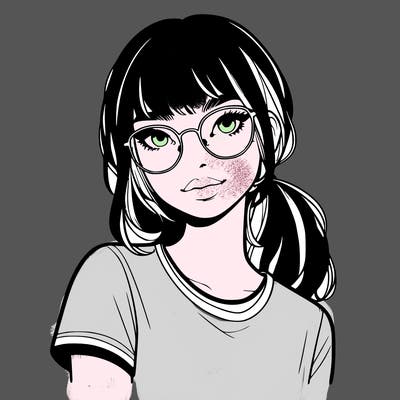 realistic girl with freckles and clear glasses