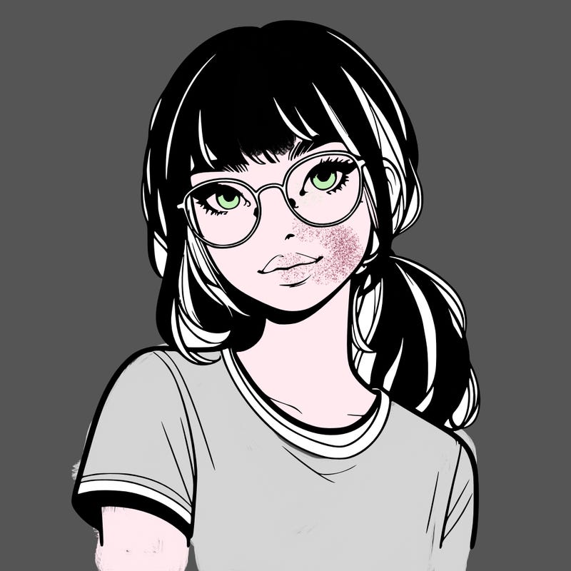 realistic girl with freckles and clear glasses