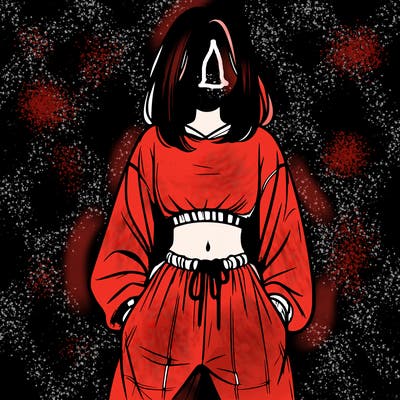 realistic girl faceless with baggy pants and a crop top