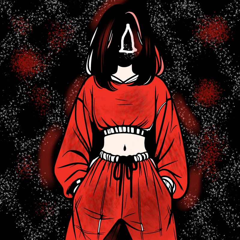 realistic girl faceless with baggy pants and a crop top