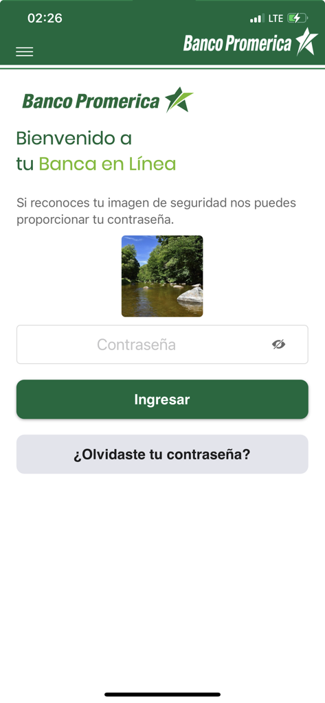 Banco Promerica Movil mobile banking login screen featuring a password field and security image verification