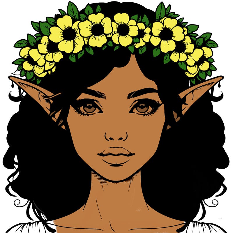 realistic female elf with flower crown