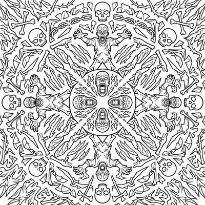 Explore a truly unique coloring challenge with this Screamer Zombies Mandala. This intricate design combines the geometric beauty of a mandala with chilling horror elements, promising an unforgettable creative escape.