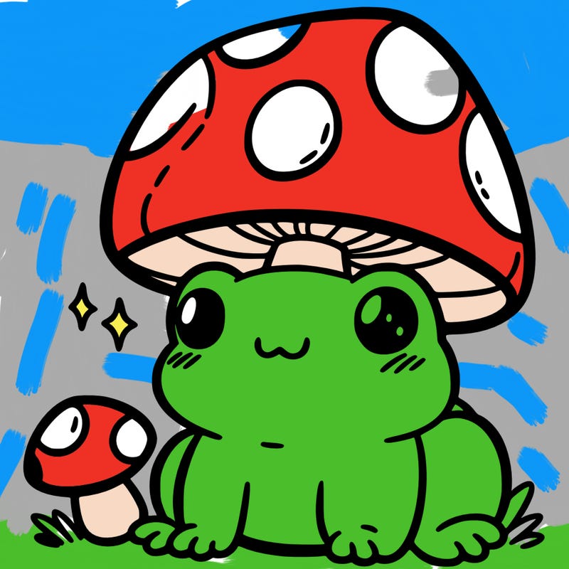 a cute frog with a mushroom hat