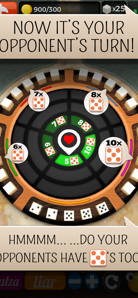 Liars Dice Online Multiplayer - Gameplay screen of Liars Dice Online showing player dice and opponent bidding