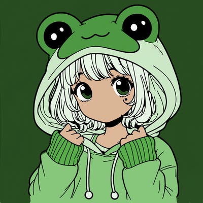 a cute teenage girl wearing a frog hoodie