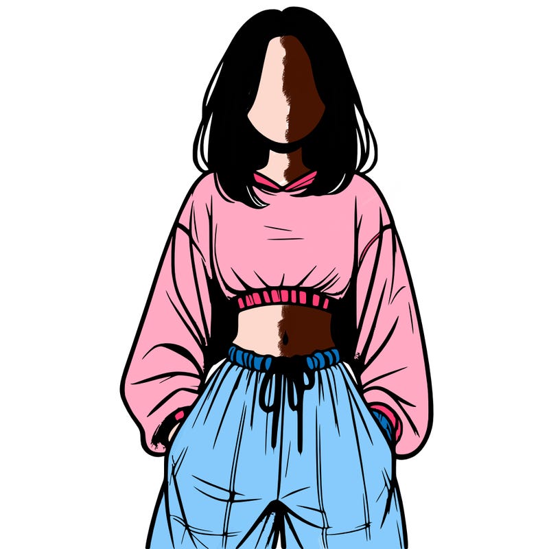 realistic girl faceless with baggy pants and a crop top