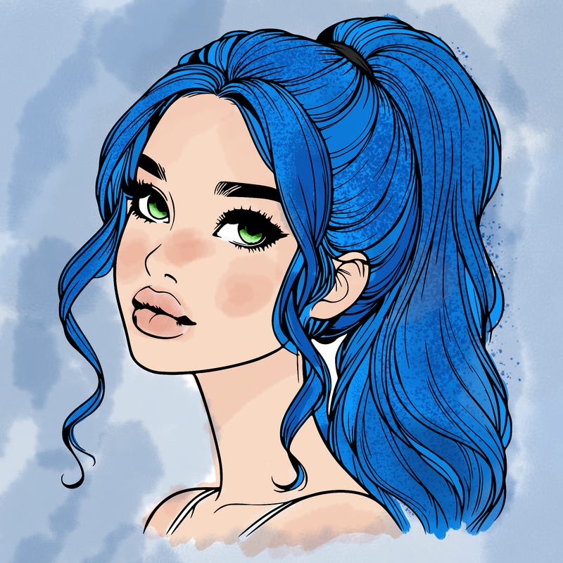 realistic girl with a ponytail on her hair and lips