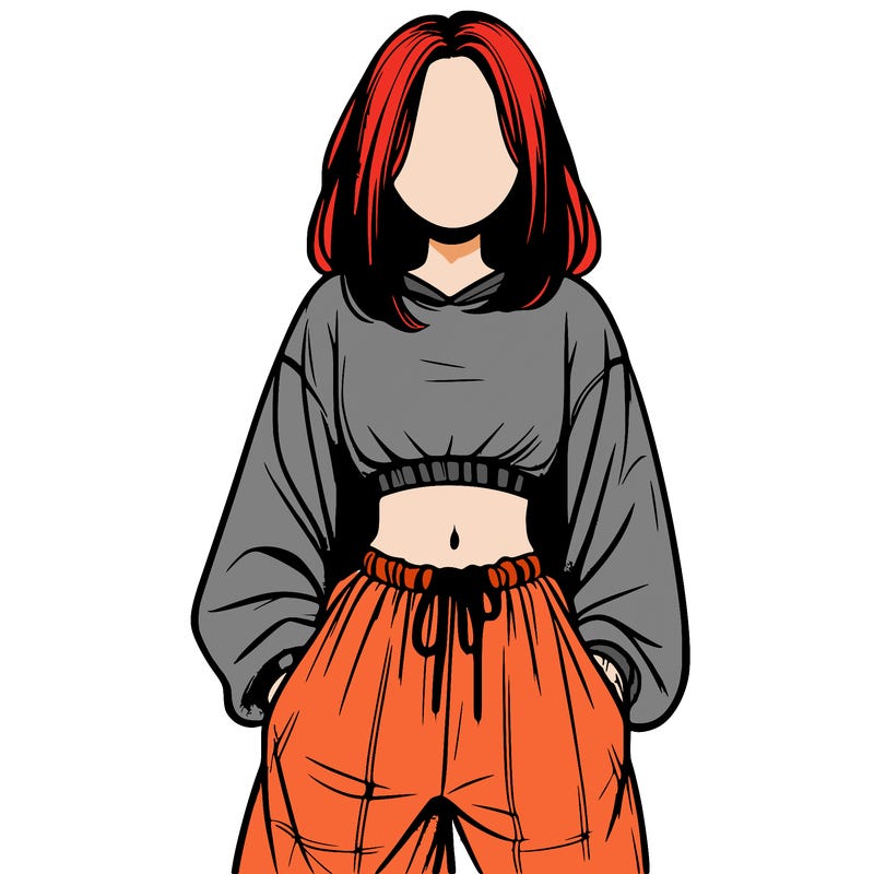 realistic girl faceless with baggy pants and a crop top